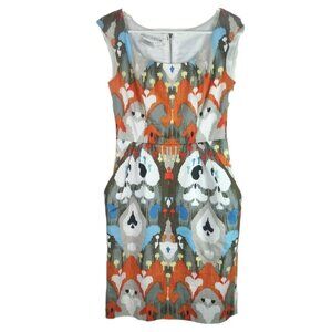 Maggy London Midi Sheath Dress Ikat Print Abstract Art Size 2 Sleeveless Pockets